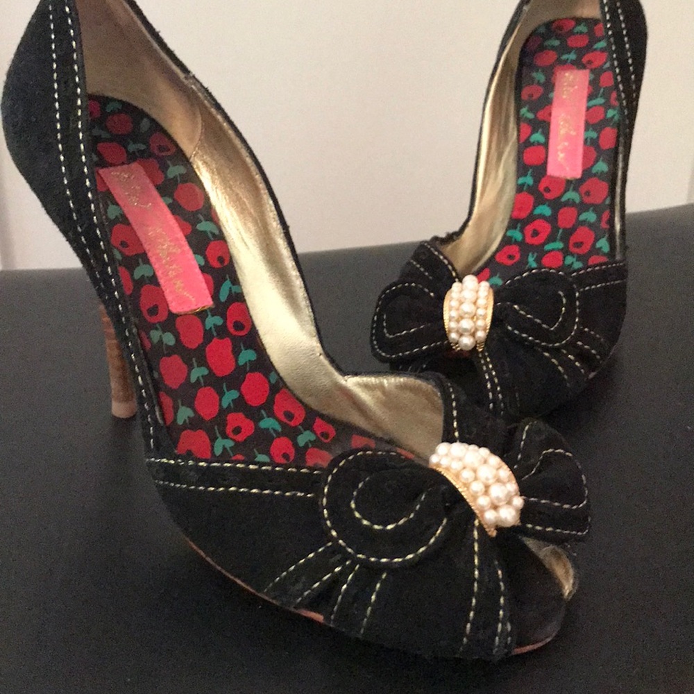 Betsey Johnson peep toe pearl heels
